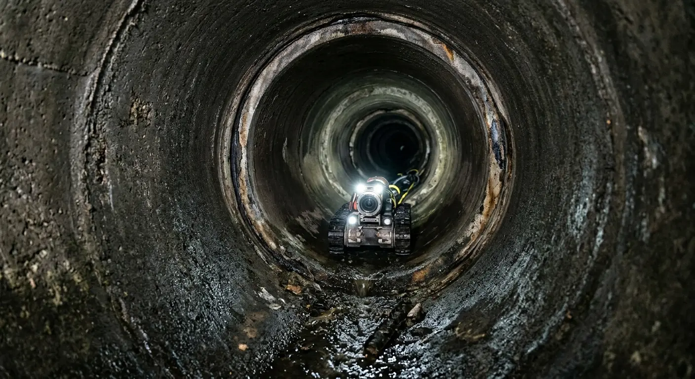 Robotic sewer camera inspecting pipe interior for Sewer Line Cleaning in O'Fallon